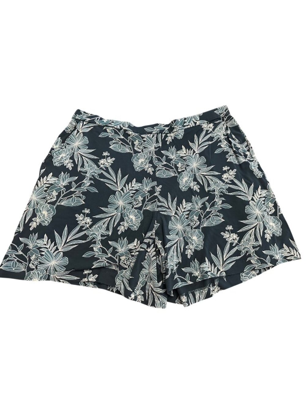 J Jill Shorts Women L Teal Green Floral Pull-on Elastic Waist Pockets 5" Inseam